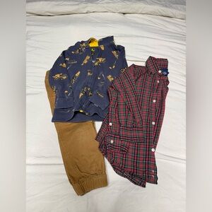 Ralph Lauren Red Plaid Shirt and Blue Construction Hoodie Set